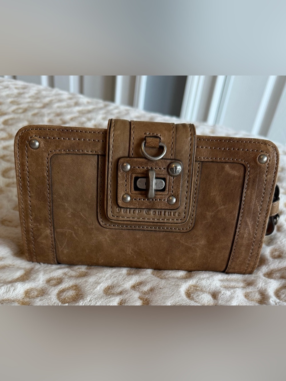 Juicy Couture Brown Leather Clutch with Turn-Lock Detail Women’s